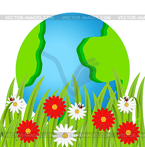 Planet earth and flowers - vector clip art
