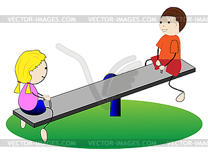 Girl and boy swing on swings - vector EPS clipart