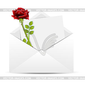 Red rose and sheet of paper in an envelope - vector image