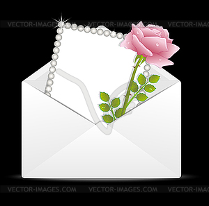Pink rose and greeting-card in an envelope - vector clipart