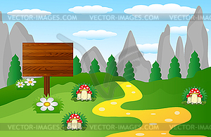 Path in mountains and pointer - vector image