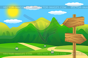 Wooden pointer to green lawn - stock vector clipart