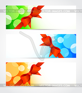 Set of bright banners with bow - vector image