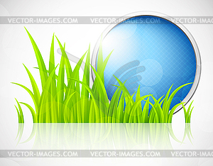 Round blue frame in grass - vector clip art