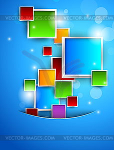 Blue background with colorful squares - vector clipart