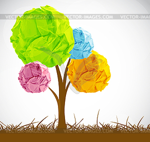 Abstract tree with crumpled paper - vector image