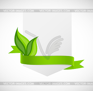 Banner with green ribbon and leaves - vector EPS clipart