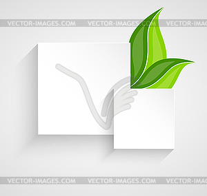 Two paper squares with leaves - color vector clipart