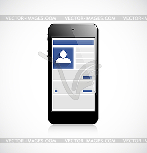 Screen mobile phone with social network app - vector image