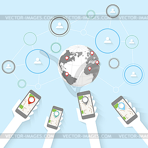Abstract network concept with hands - vector image