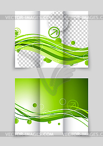 Green wave tri-fold brochure - vector clipart