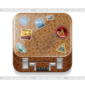 Leather suitcase with stickers - vector clipart