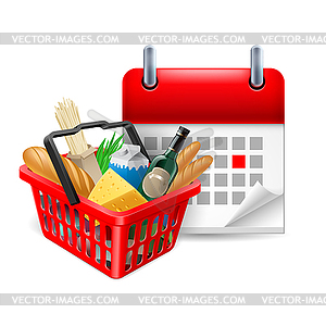 Food basket and calendar - vector image