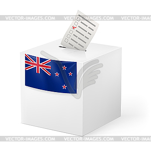 Ballot box with voting paper. New Zealand - vector clipart