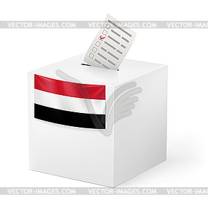 Ballot box with voting paper. Yemen - vector image