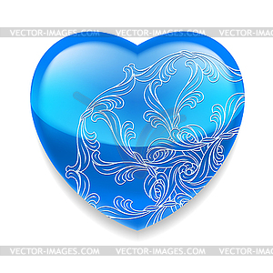 Shiny blue heart with decor - vector clip art