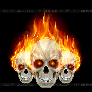 Three flaming skulls - vector clip art