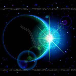 Dark planet with flare - vector clipart