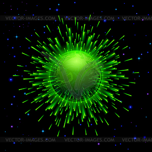 Bursting green planet - vector image