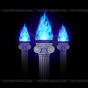 Columns with blue fire - vector image