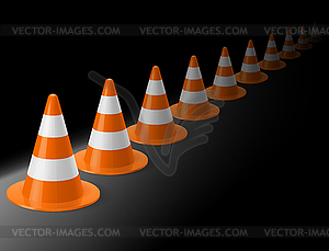Row of traffic cones - vector clip art