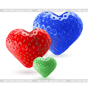 Colorful strawberry hearts - color vector clipart
