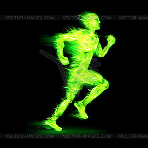 Green fiery running man - vector clip art