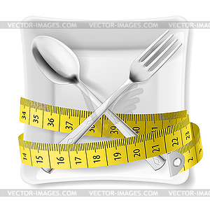 Plate with flatware and tape measure - vector clip art