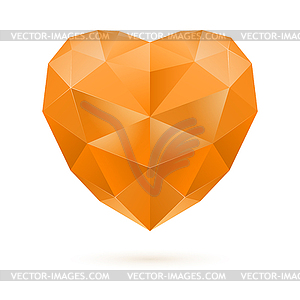 Orange polygon heart - vector image