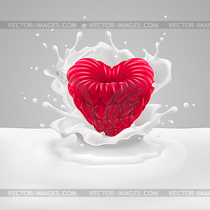 Raspberry heart with milk - vector EPS clipart