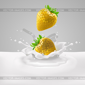 Strawberries with milk - vector image