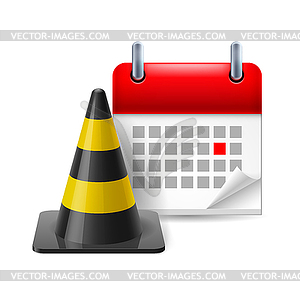 Traffic cone and calendar - vector clip art