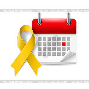 Yellow awareness ribbon and calendar - vector image