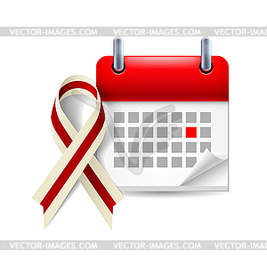 Burgundy and ivory awareness ribbon and calendar - vector image