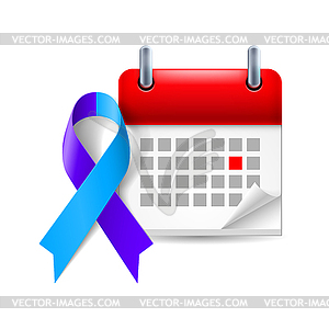 Blue and purple awareness ribbon and calendar - vector EPS clipart