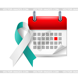 Teal and white awareness ribbon and calendar - vector clip art