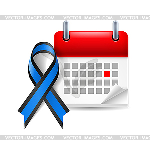 Blue and black awareness ribbon and calendar - vector clipart