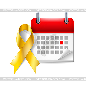 Gold awareness ribbon and calendar - vector image