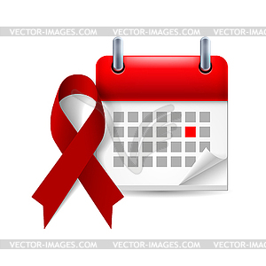 Burgundy awareness ribbon and calendar - vector EPS clipart