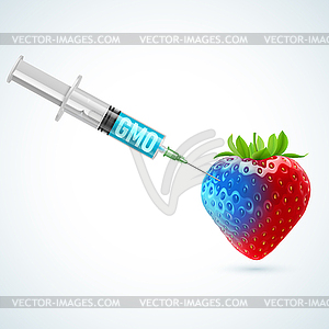 Strawberry with GMO - vector clip art