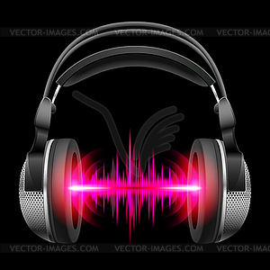 Headphones with music playing - vector clipart