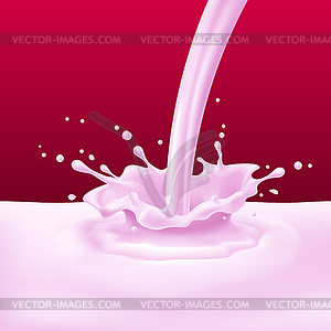 Yoghurt pouring with splashes - vector clip art