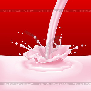 Yoghurt pouring with splashes - vector clipart