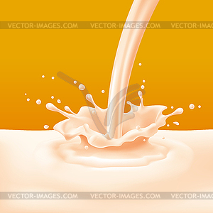 Yoghurt pouring with splashes - vector clip art