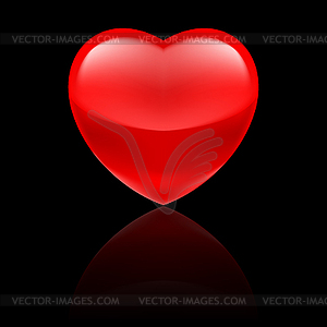 Glossy red heart on black - vector image