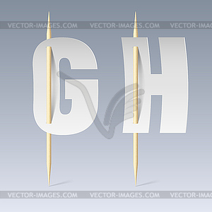 Paper font on toothpicks - vector image