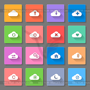 Набор плоских облачных икон - векторный клипарт Royalty-Free