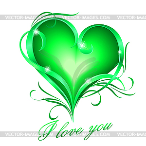 Green heart with I love you text - vector clipart