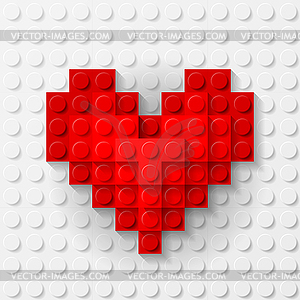 Red heart made of construction kit - vector image