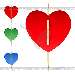 Set of paper hearts on toothpicks - vector clipart